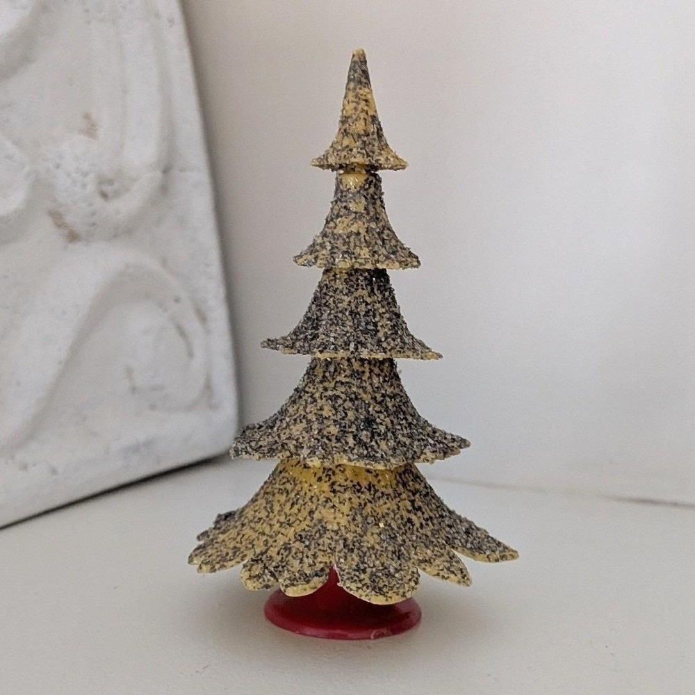 Vintage Putz Village Gold Small Mica Glitter Christmas Tree Red Base‎ Hong Kong
